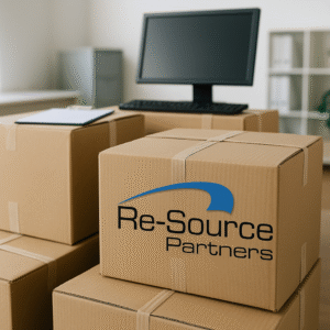 Cardboard boxes with a monitor on top of one
